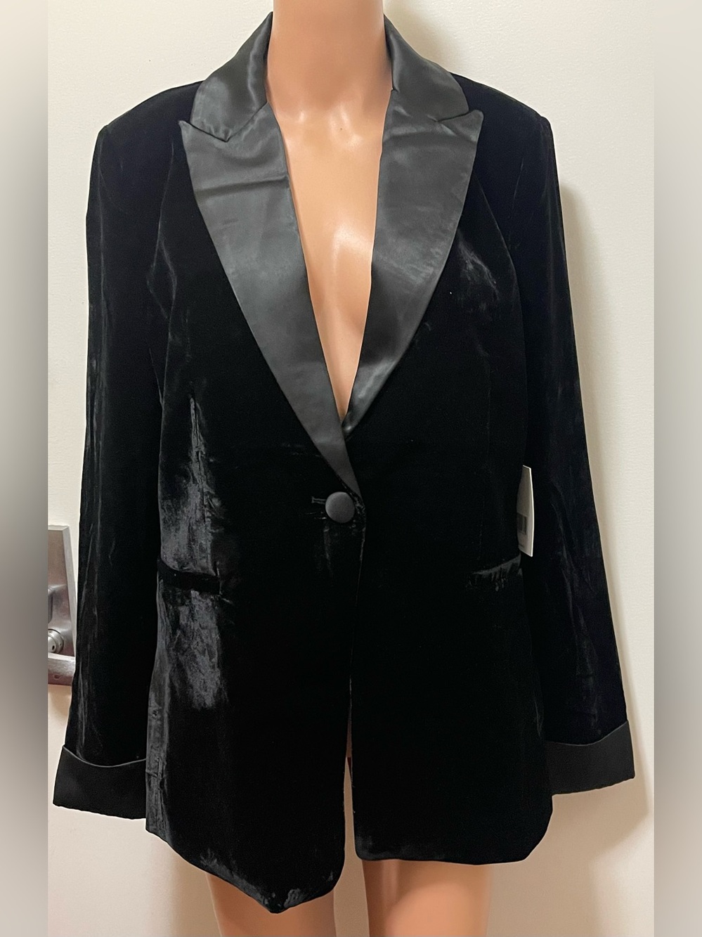JASON WU VELVET SINGLE-BOTTOM BLAZER SATIN LAPEL WOMENS COLOR BLACK SIZE MEDIUM